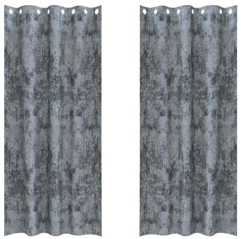 Cortinas de Veludo - 2 peças com Ilhós Cinza Prata 225x140 cm
