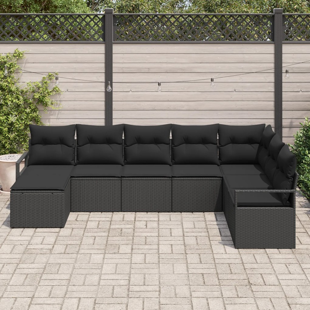 Conjunto de Sofá de Jardim vidaXL 8 Peças com Almofadas Preto Rattan P