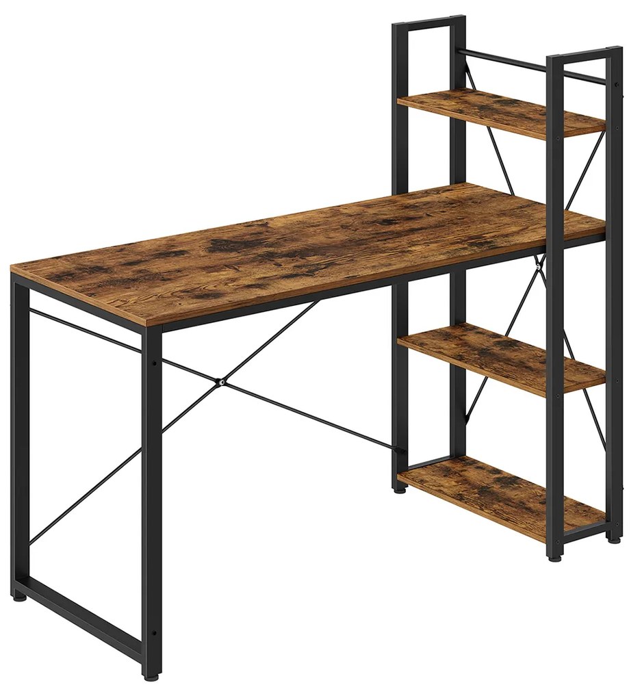 Secretária de computador com prateleiras à direita ou à esquerda 56 x 137,2 x 120 cm Castanho Vintage-Preto
