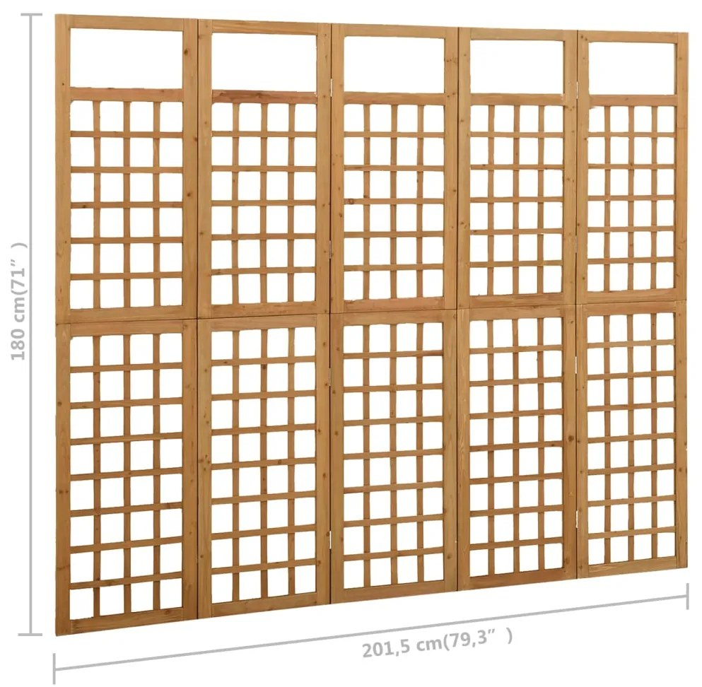 Biombo/treliça 5 painéis madeira de abeto maciça 201,5x180 cm