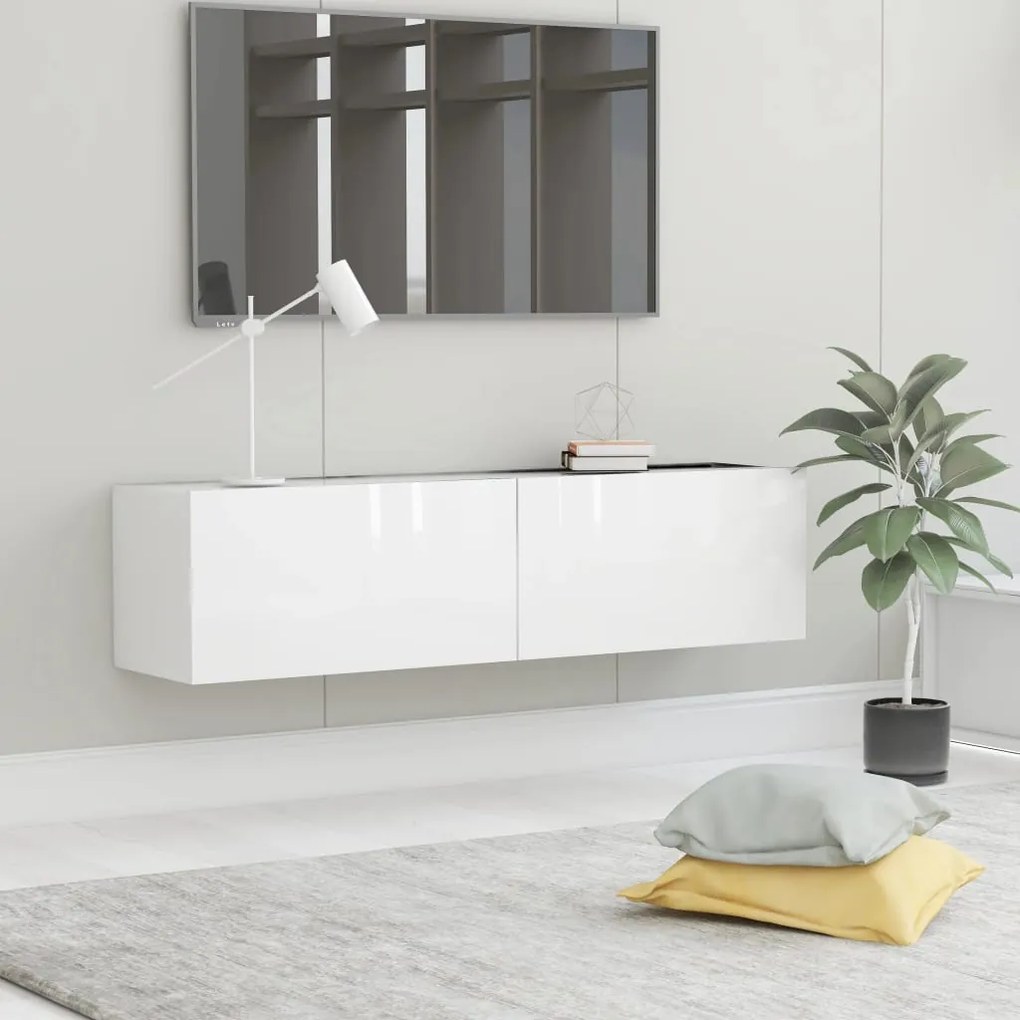 Móvel de TV 120x30x30 cm derivados de madeira branco brilhante