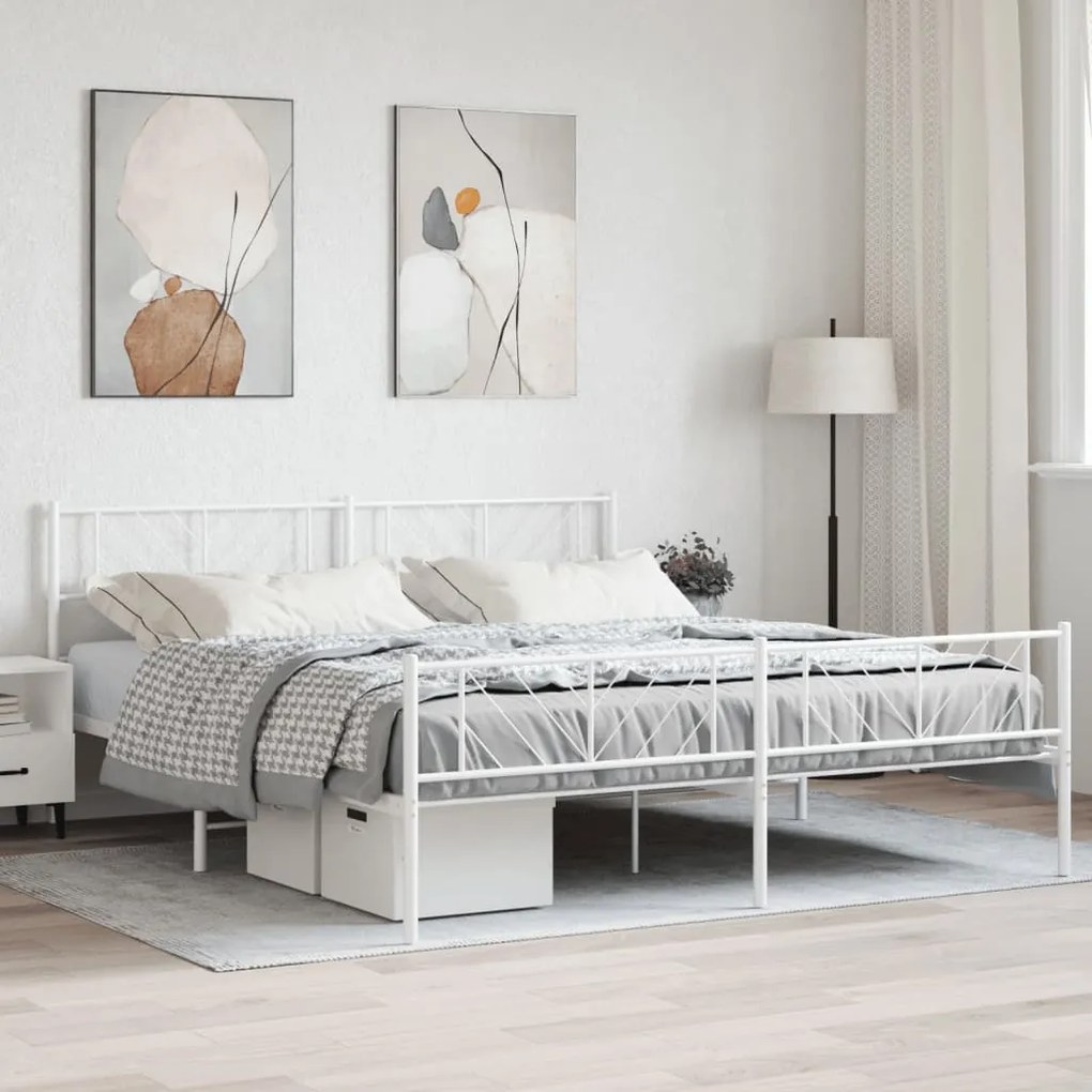 Estrutura de cama com cabeceira e pés 200x200 cm metal branco