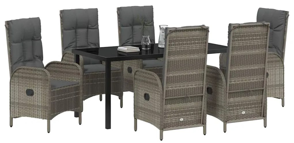 Conjunto de Jantar de Jardim com 7 Peças em Cinza Poly Ratan
