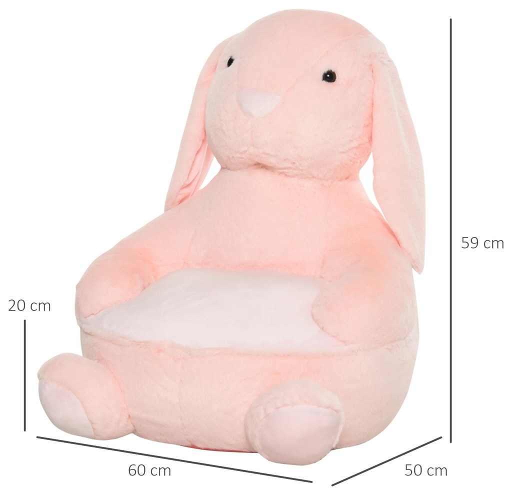 Sofá em forma de coelho para crianças acima de 18 meses com apoio de braços e almofada antiderrapante 60x50x59cm Rosa