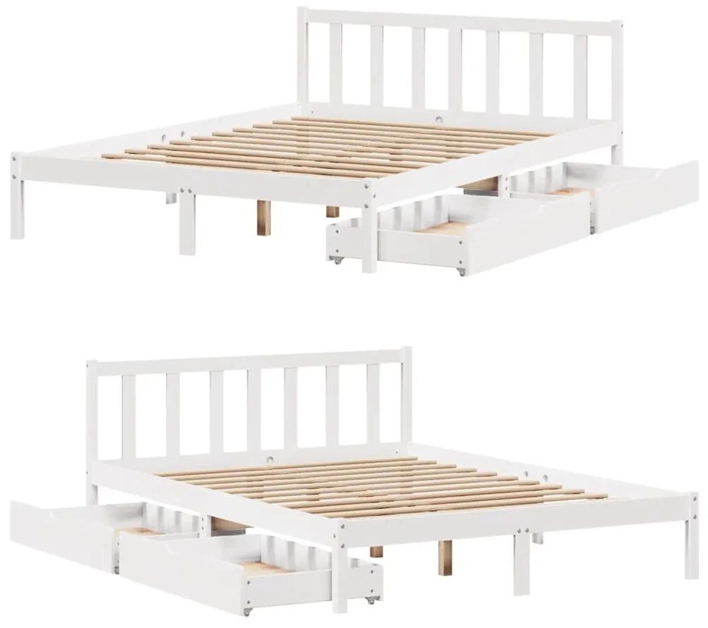 Cama sem colchão 150x200 cm madeira de pinho maciça branco