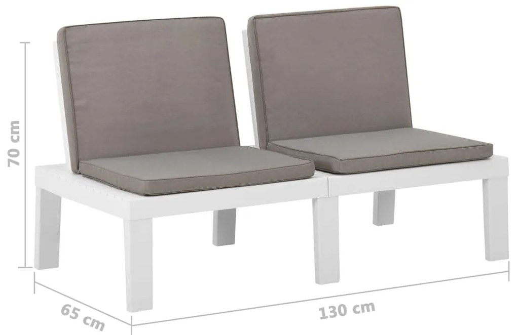 Bancos de jardim com almofadões 2 pcs plástico branco