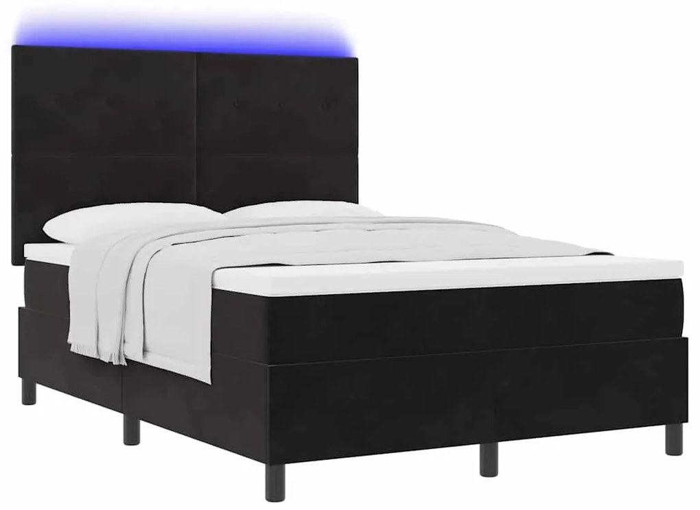Cama Box Spring vidaXL com Colchão e LED Preto 160x200 cm Veludo