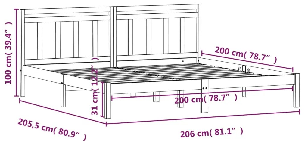 Estrutura de cama 200x200 cm madeira de pinho maciça