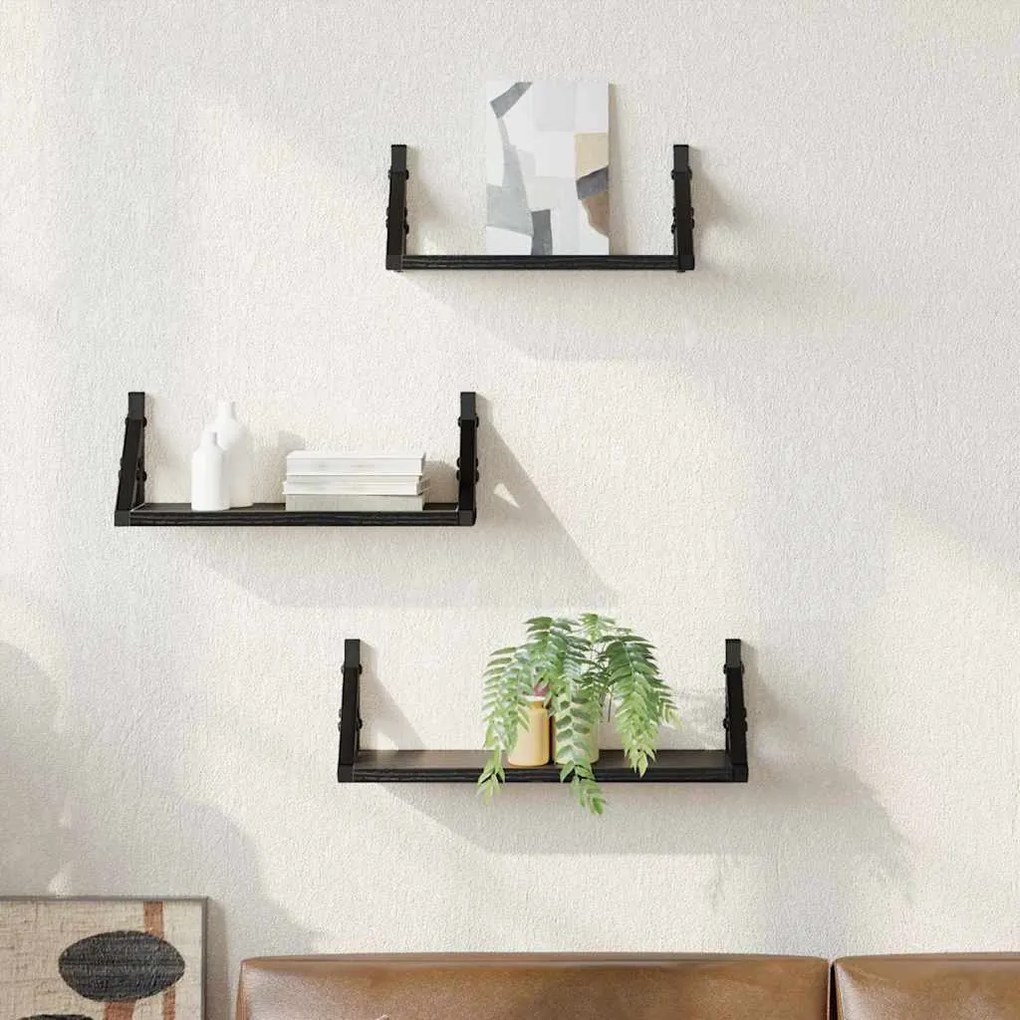 vidaXL Conjunto de prateleiras de parede 3 pcs Carvalho preto