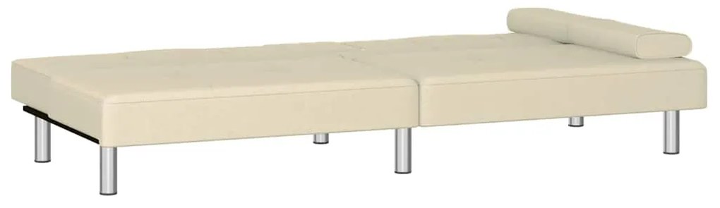 Sofá-cama com suporte para copos couro artificial cor creme