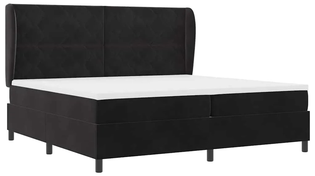 Cama Box preta com colchão de 200 x 200 cm em veludo
