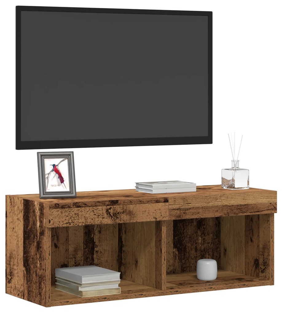 Armário de TV vidaXL com Luzes LED Madeira Antiga 80x30x30 cm