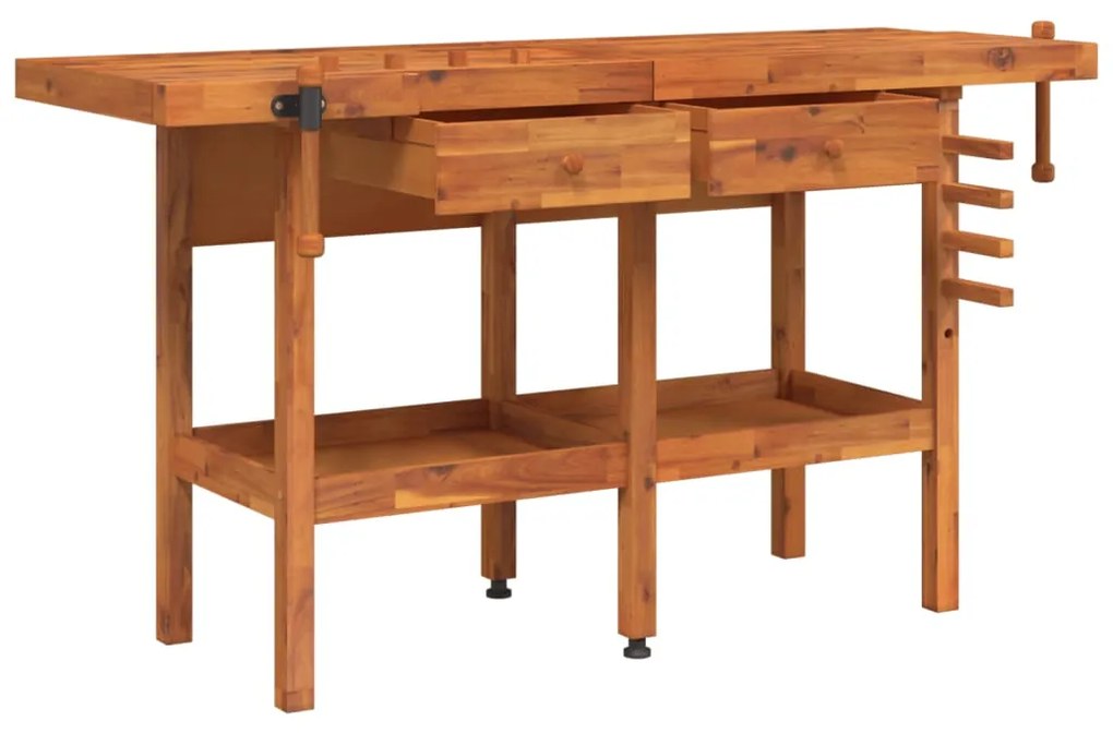 Bancada de trabalho + gavetas/tornos 162x62x83 cm acácia maciça