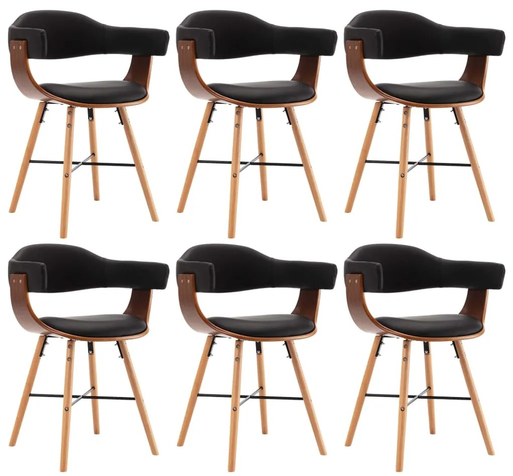 Cadeiras jantar 6 pcs couro artificial preto e madeira curvada