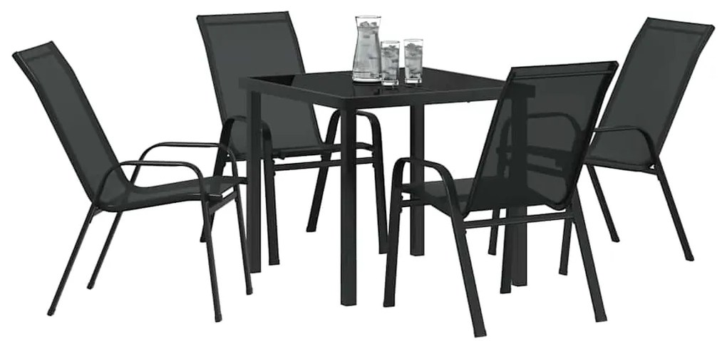 Conjunto de Jantar de Jardim 5 Peças Preto em Textilene e Aço