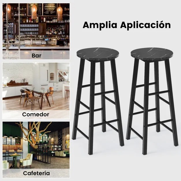 Conjunto de 2 bancos altos de mármore sintético rústico para bar Cadeiras altas com assento redondo para sala de jantar com apoio para os pés para bar