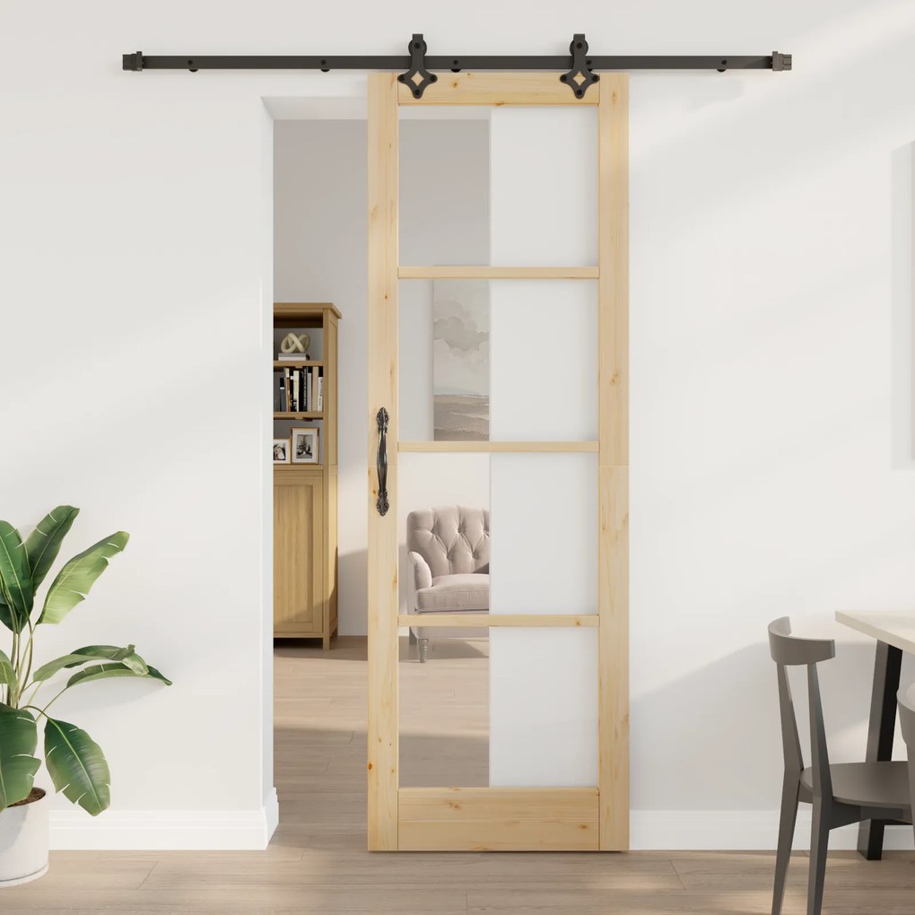 Conjunto de Porta Deslizante vidaXL com Hardware 'ORKDAL'Madeira Sólida e Vidro