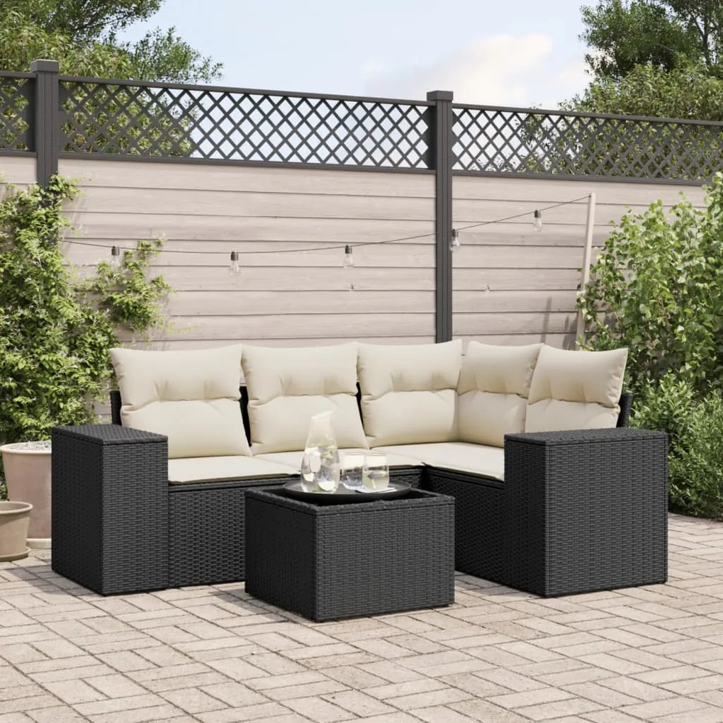 vidaXL 5 pcs conjunto sofás de jardim com almofadões vime PE preto