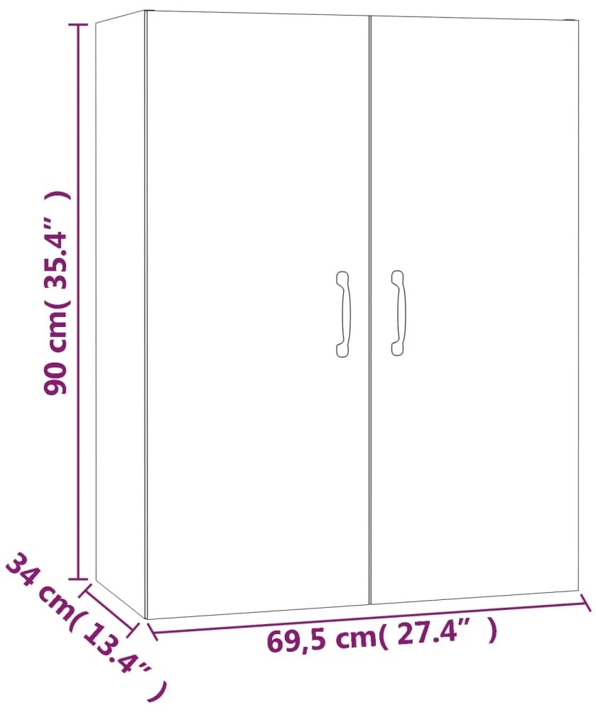 Armário suspenso 69,5x34x90cm derivados de madeira sonoma cinza