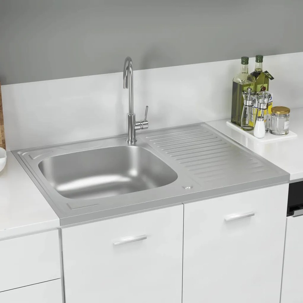 147233 vidaXL Lava-louça cozinha + escorredor 800x600x155mm aço inox prateado