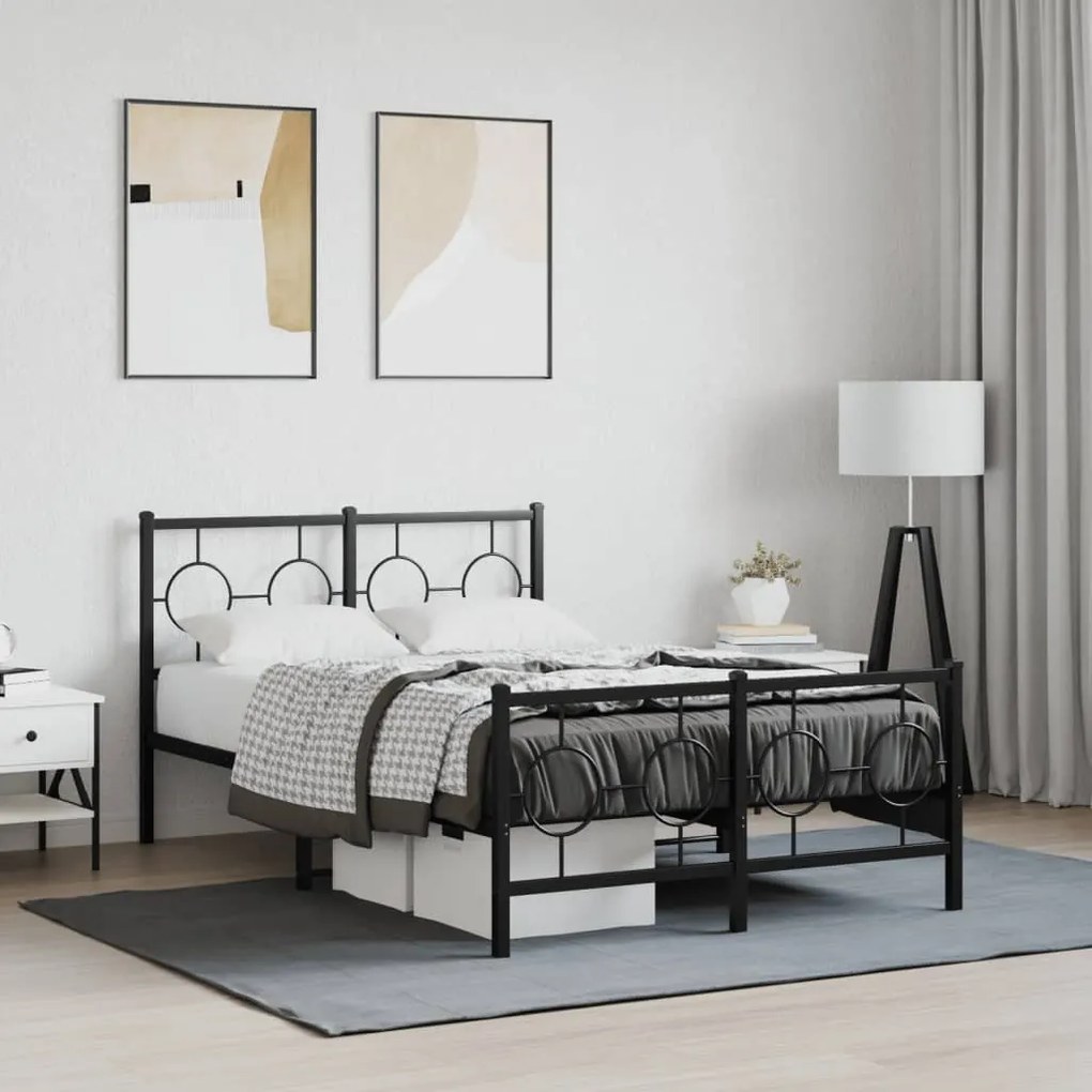 Estrutura de cama com cabeceira e pés 120x200 cm metal preto