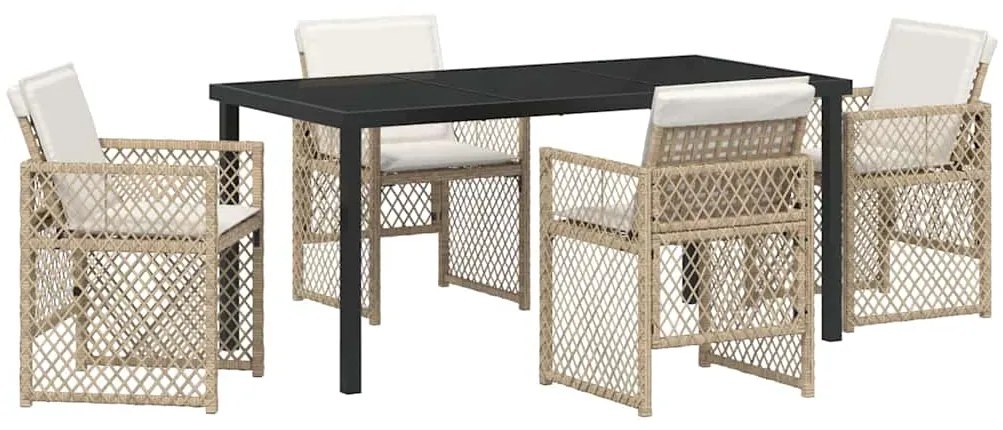 Conjunto de Jantar de 5 Peças com Almofadas Bege de Polyrattan