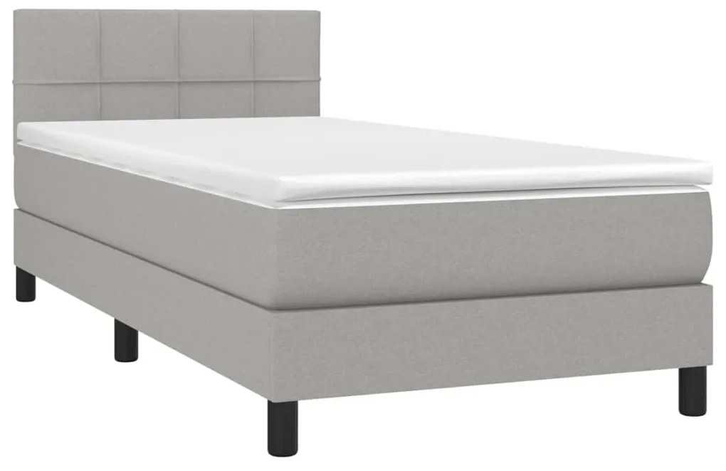 Cama box spring c/ colchão e LED 80x200 cm tecido cinza-claro