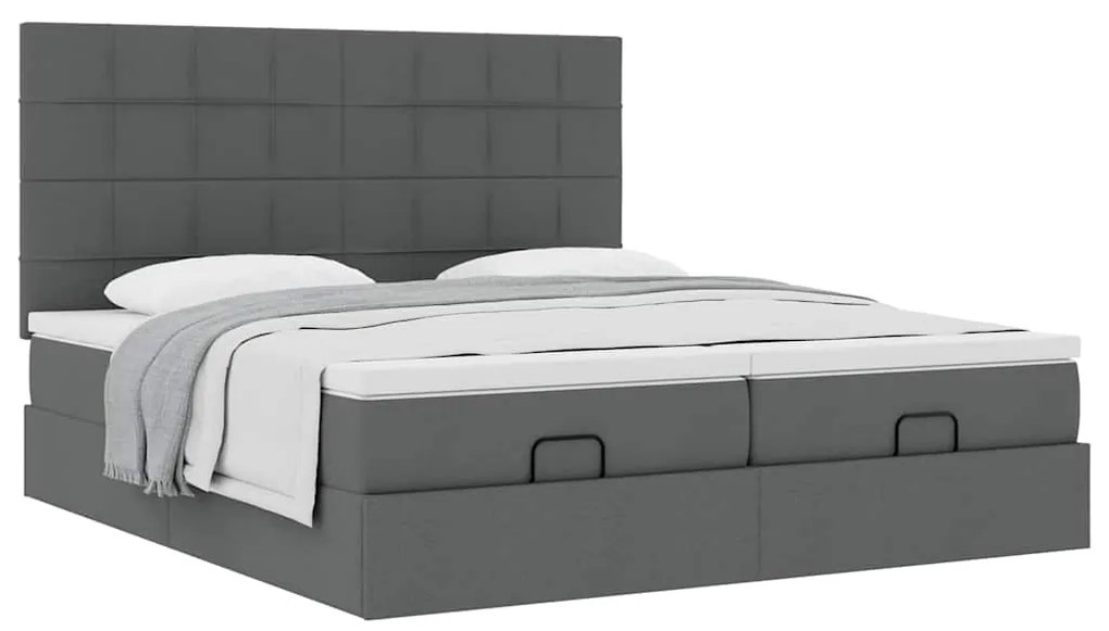 Estrutura de cama otomana com colchões tecido cinzento escuro