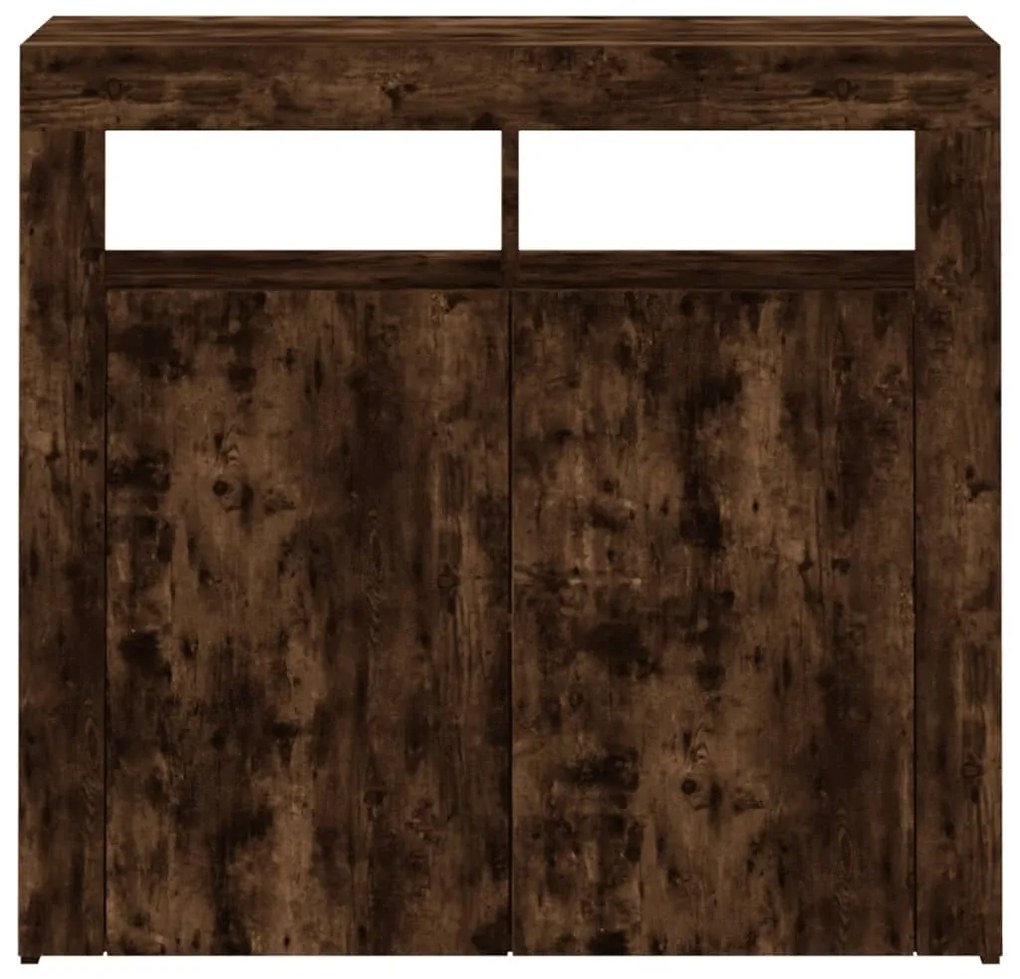 Aparador com luzes LED 80x35x75 cm carvalho fumado