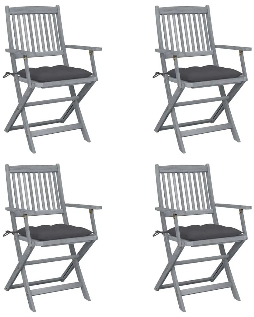 vidaXL Cadeiras exterior dobráveis c/ almofadões 4 pcs acácia maciça