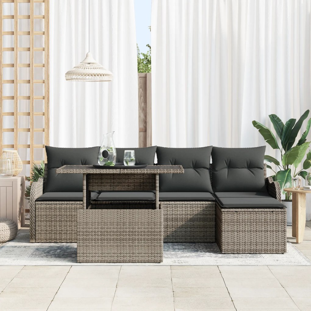 Conjunto de Sofá para Jardim vidaXL de 6 peças com Almofadas Cinza de
