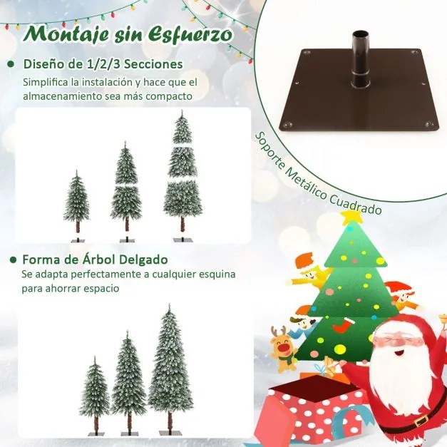 Conjunto de 3 árvores de Natal de 90/120/150 cm com luzes LED brancas quentes e ramos em PVC Verdes