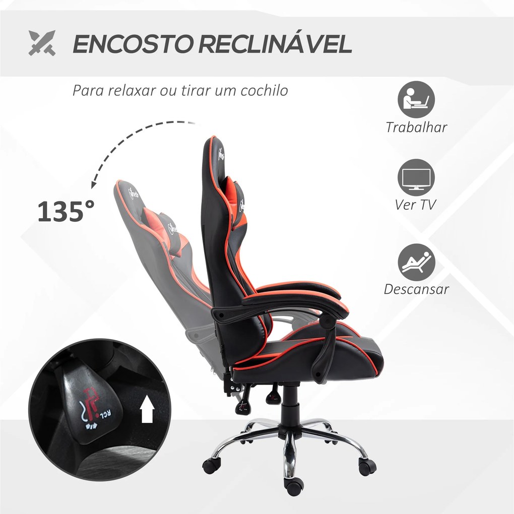 Vinsetto Cadeira Gaming Ergonômica Cadeira para Videojogos Reclinável