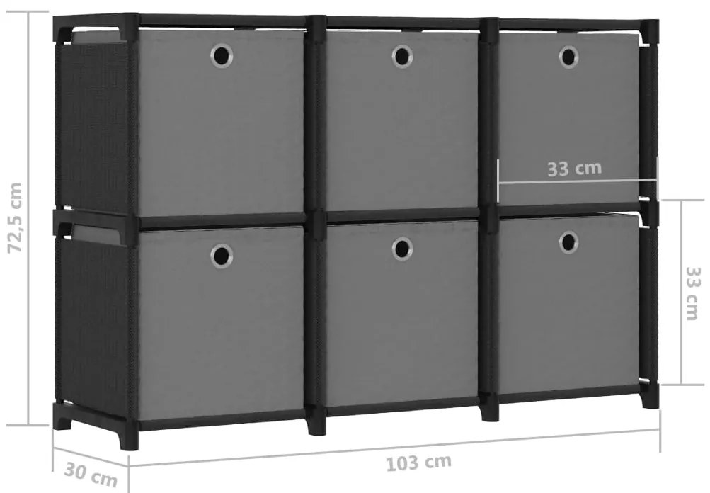 Unid. prateleiras 6 cubos c/ caixas 103x30x72,5cm tecido preto
