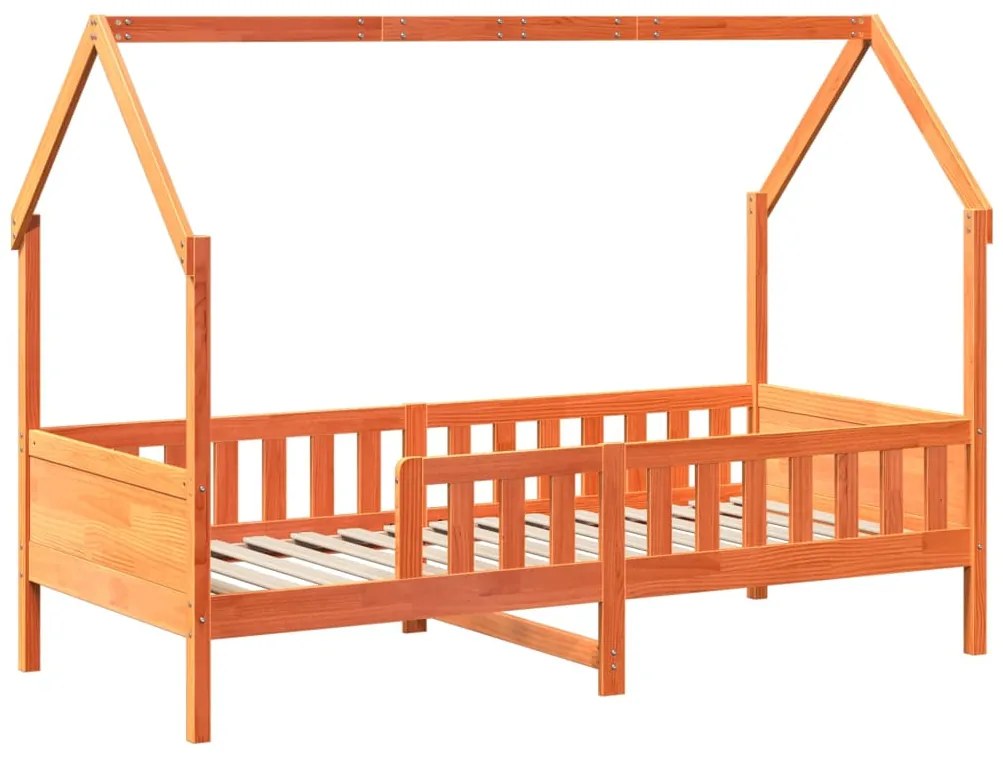Cama infantil formato casa 90x190 cm pinho maciço castanho-mel