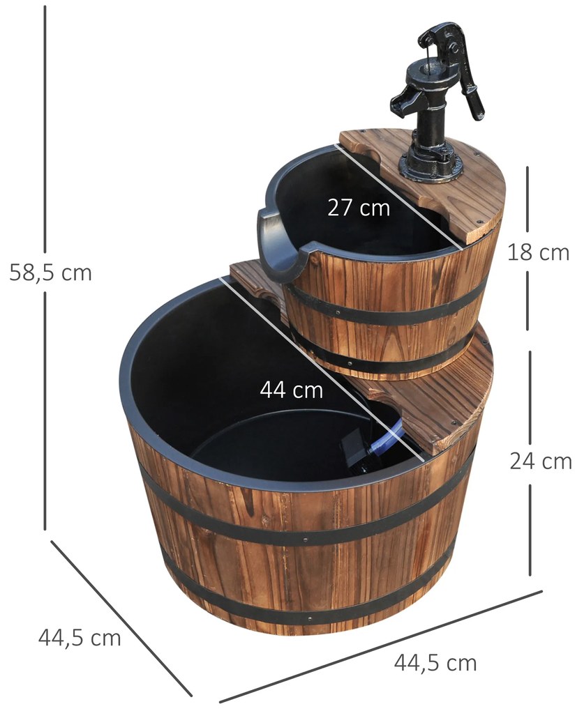 Fonte Jardim de Água em Madeira em Cascata de 2 Níveis com Bomba Elétrica e Saída de Água Ajustável  Ø44,5x58,5 cm Madeira