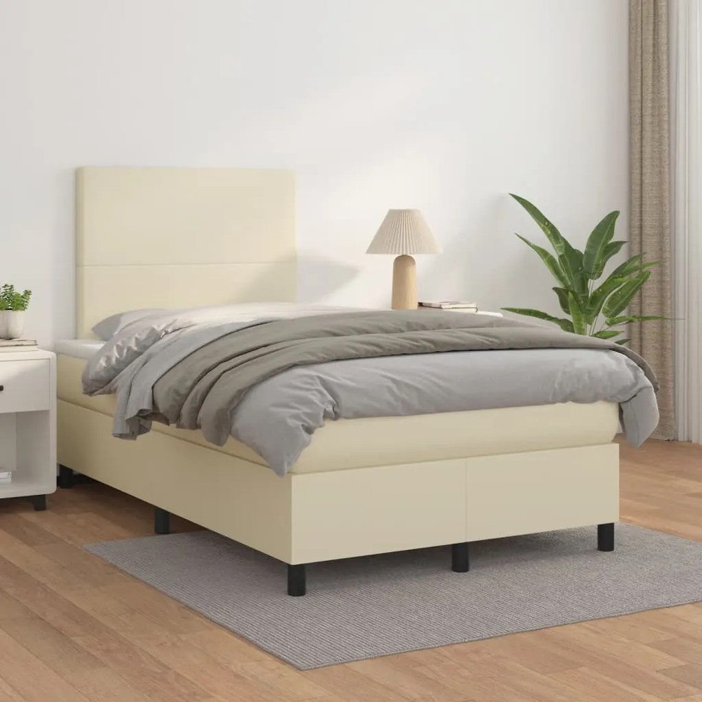vidaXL Cama com molas/colchão 120x200 cm couro artificial cor creme