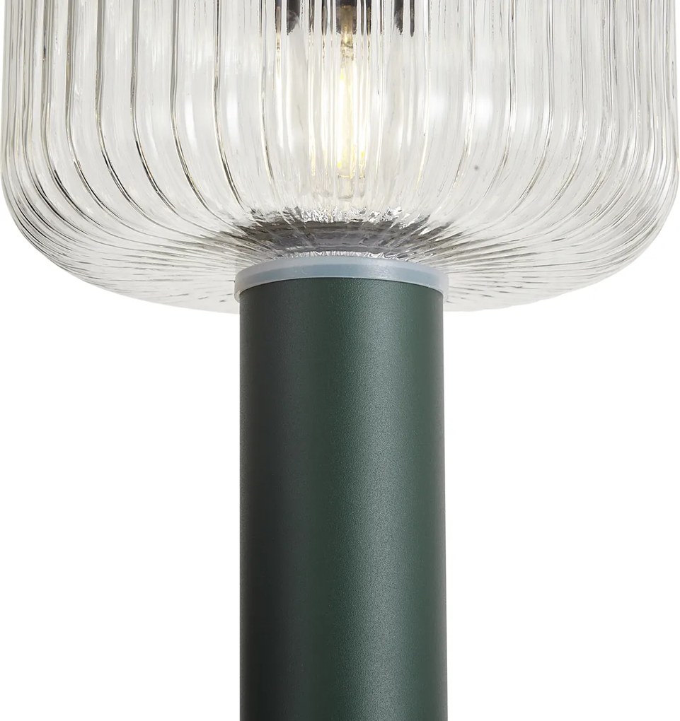 Balizador moderno para exterior verde com vidro canelado incluindo LED Solar IP65 - Ribble Mushroom