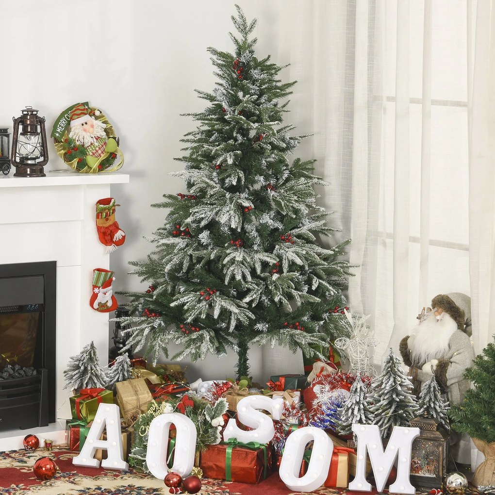 HOMCOM Árvore de Natal Artificial 150 cm Altura com 56 Bagas 451 Galhos de PE e PVC Base Dobrável e Suporte Metálico Decoração de Natal Verde