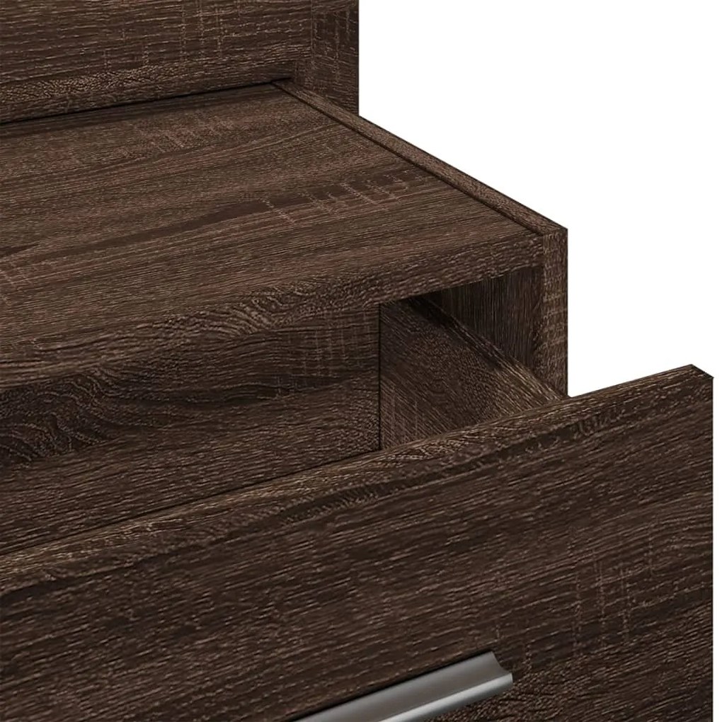 Mesa de cabeceira de parede com luzes LED carvalho castanho
