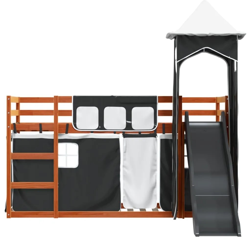 Beliche com escorrega e cortinas 90x190 cm branco e preto