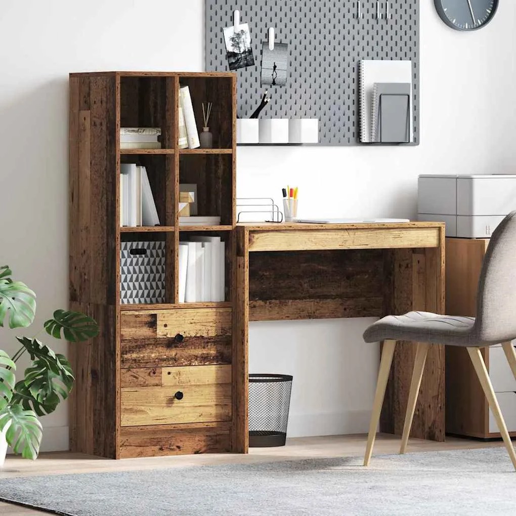 vidaXL Mesa com Armazenamento Madeira Velha Madeira Composta