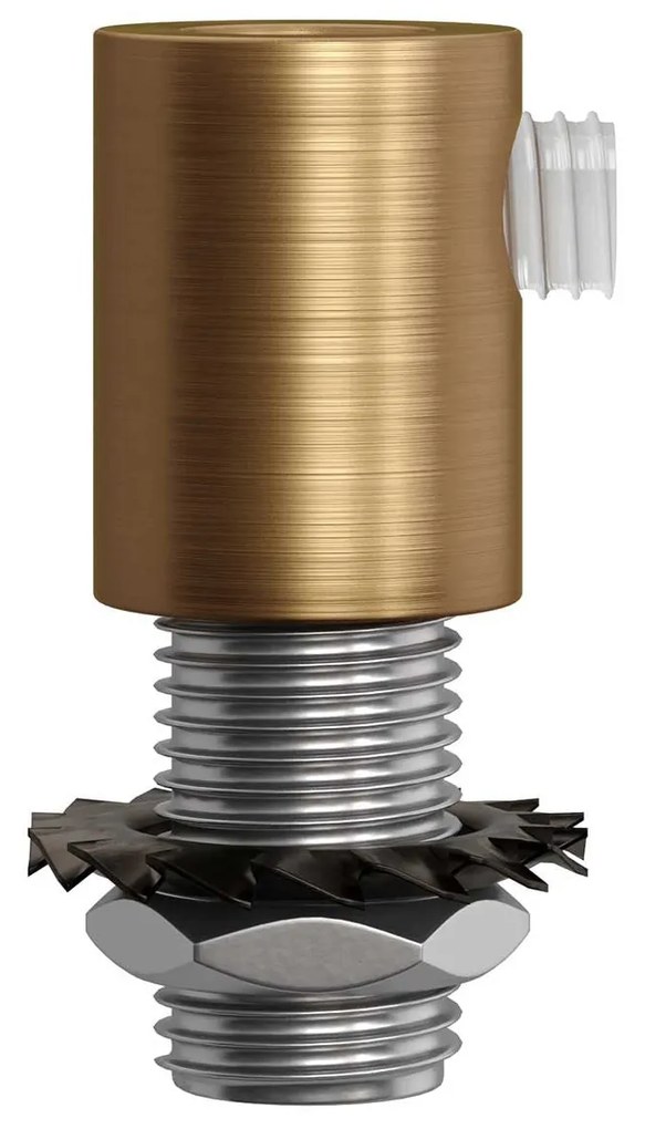 Brushed bronze metal round strain relief clamp provided with threaded tube nut and washer.