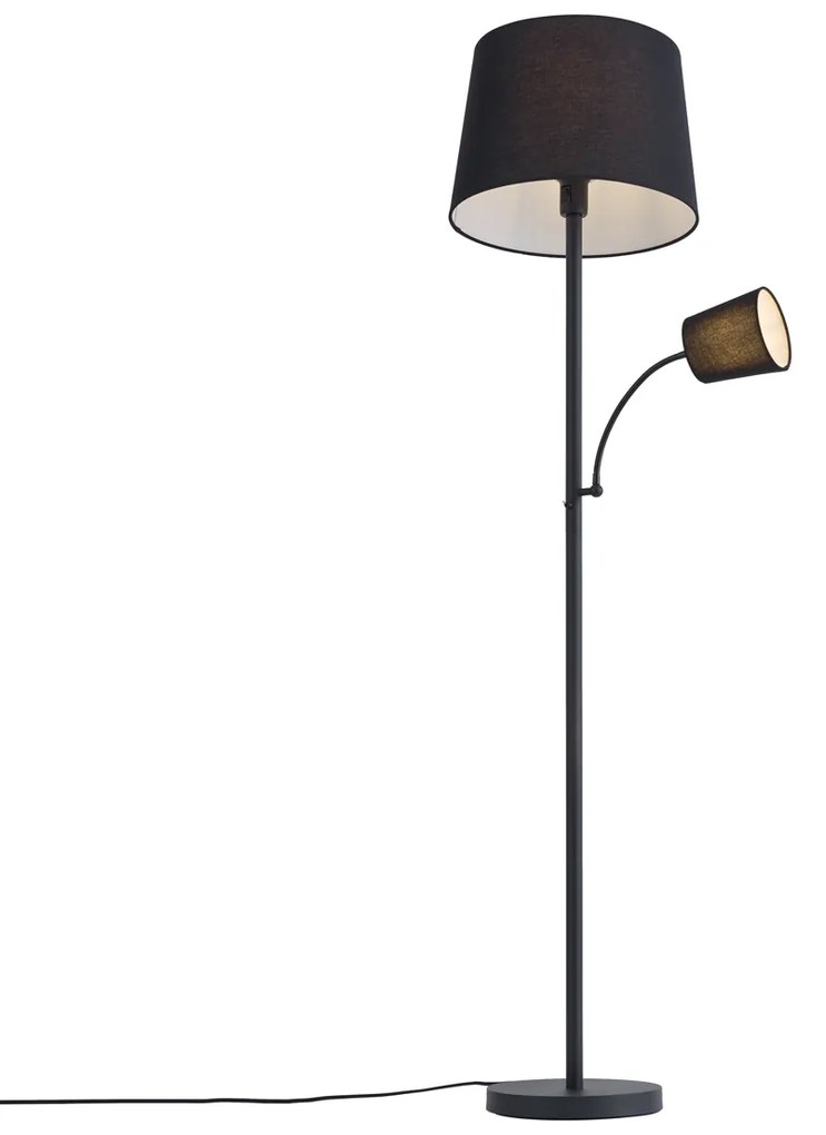 Candeeiro de Pé Clássico Preto com Abajur Preto e Luz de Leitura - Retro Clássico / Antigo