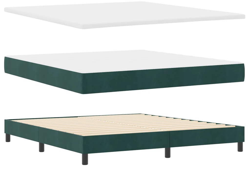 Cama Box Spring vidaXL com Colchão Verde Escuro Super King Veludo