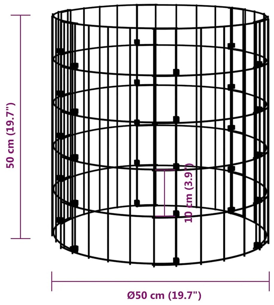 Canteiro elevado/cesto gabião em poste Ø50x50cm aço galvanizado