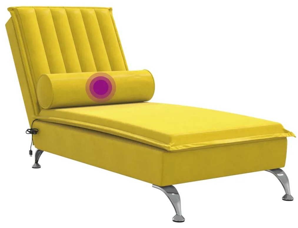 Chaise lounge de massagem com rolo veludo amarelo