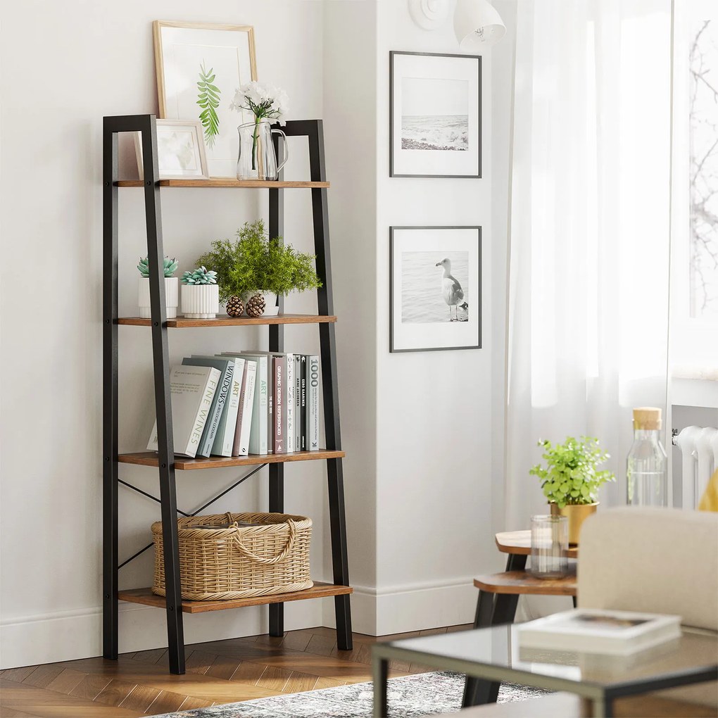 Estante em escada de design industrial 4 prateleiras 34 x 56 x 137,5 cm Castanho Vintage-preto