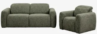 Conjunto De Sala Com Sofá Reclinável Elétrico De 2 Lugares E Poltrona Estofada Peggy Bouclé Verde Sálvia - Sklum