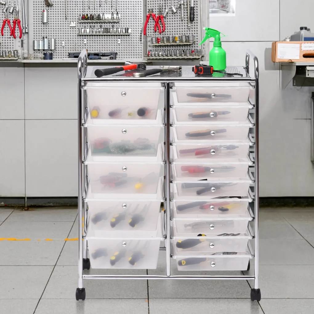 Carrinho multiusos com gavetas amovíveis e rodas com fecho Organizador de acessórios 63 x 37 x 87cm Transparente